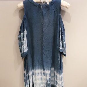 STORMY BLUE COLD SHOULDER DIP DYE DRESS